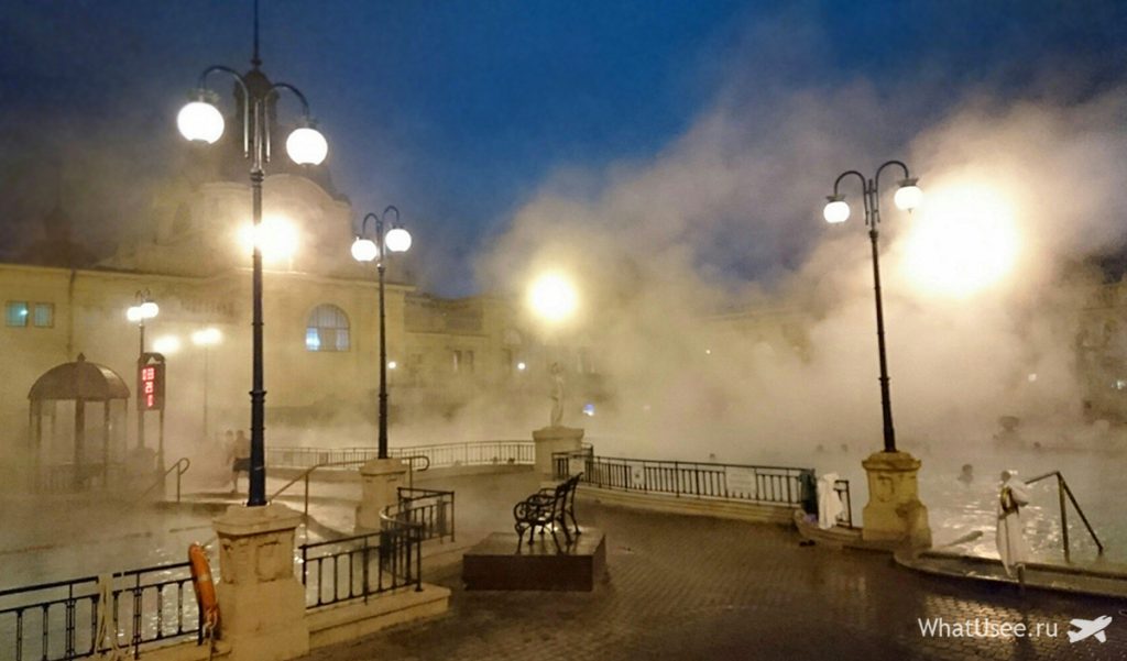 Фото купален Сечени в Будапеште зимой